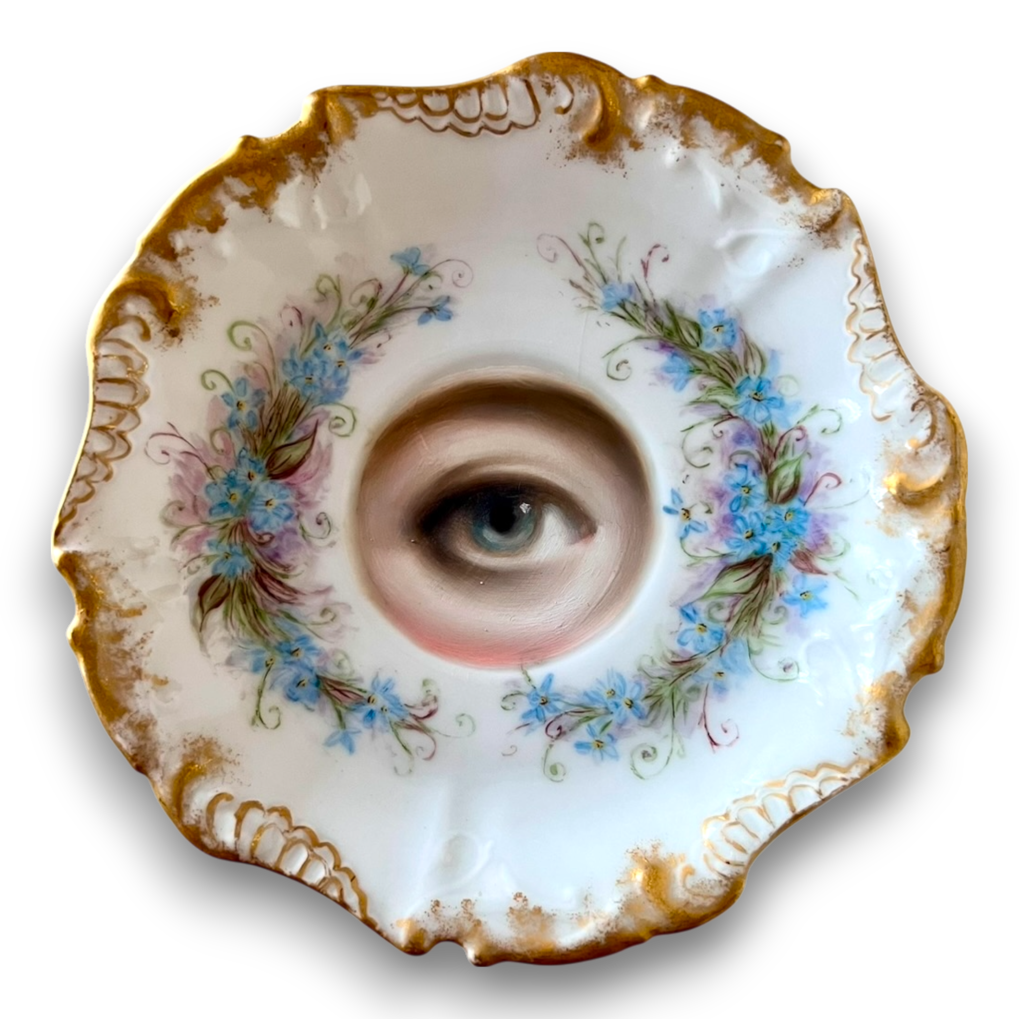 No. 2757 Lover's Eye Painting on a French Limoges Blue Floral Plate