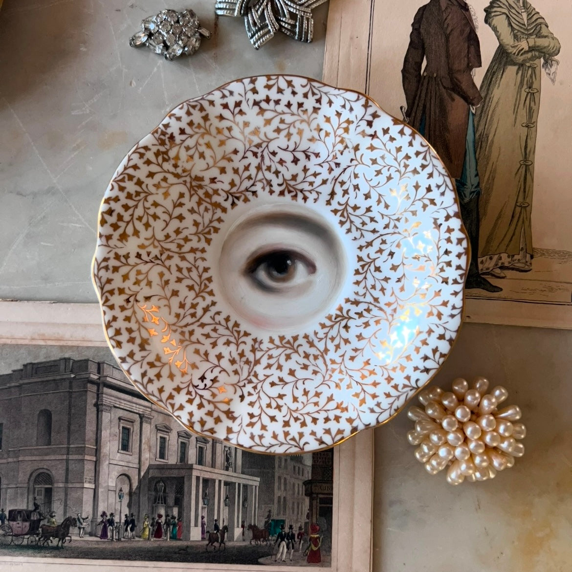 No. 2766 Lover's Eye Painting on an English Gold Botanical Plate