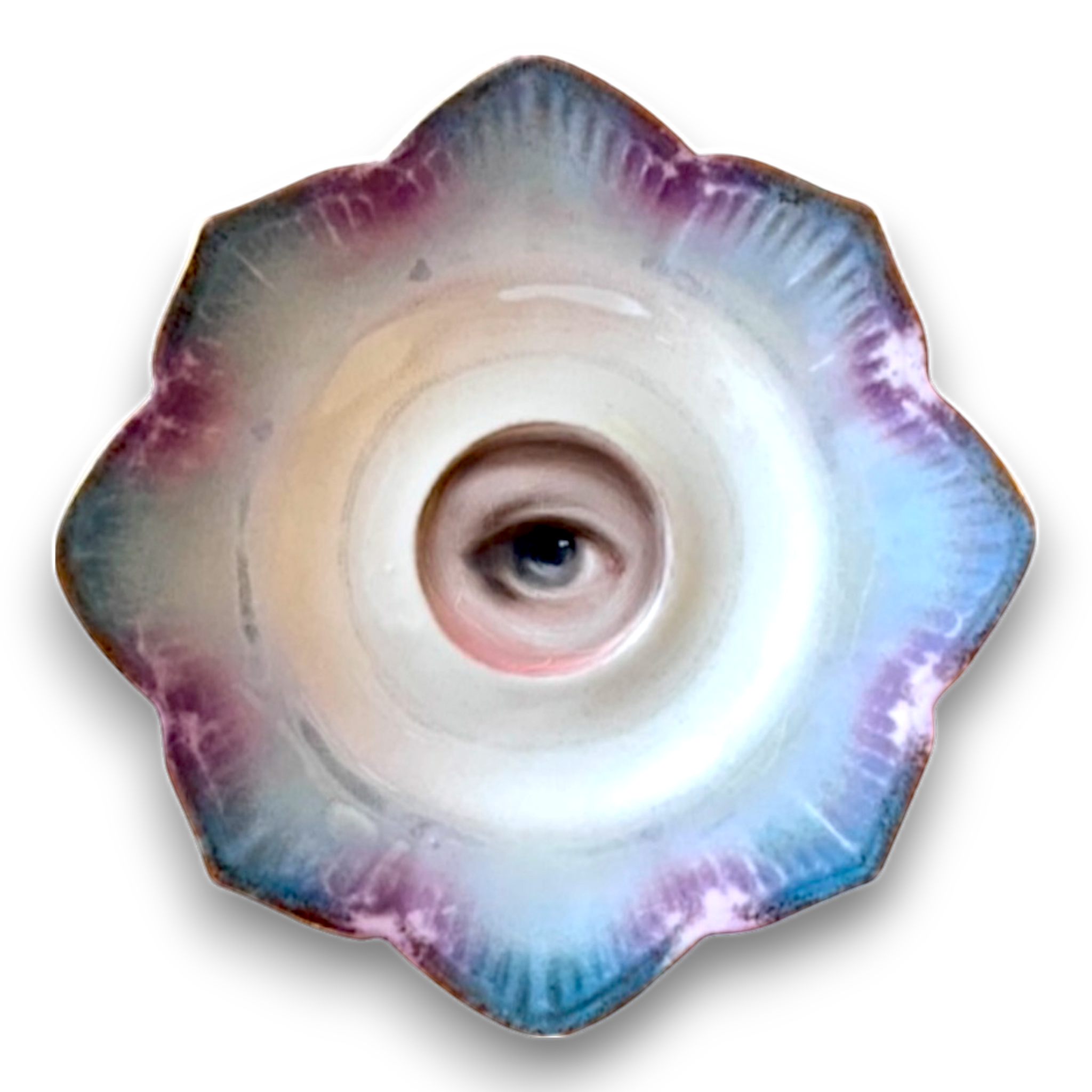 No. 2767 Lover's Eye Painting on a Mini Blue Flower Plate