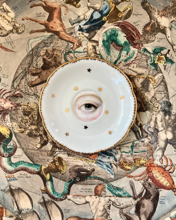 New! - Lover's Eye Painting on a Plate with Gilt Stars