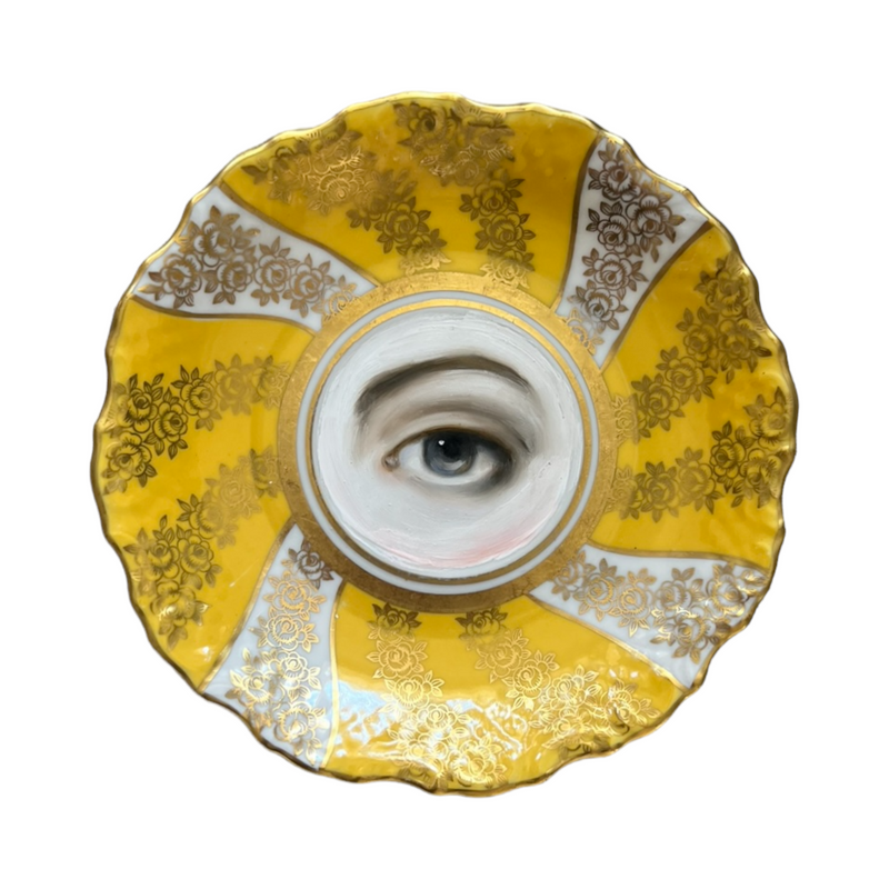 New! - Lover's Eye Painting on a Yellow and Gold Plate
