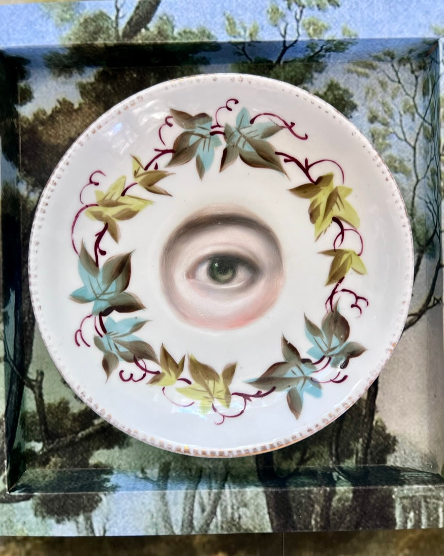 No. 2196 Lover's Eye Painting on an Antique Ivy Plate