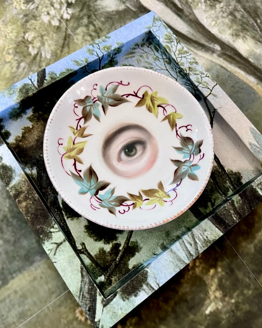 No. 2196 Lover's Eye Painting on an Antique Ivy Plate