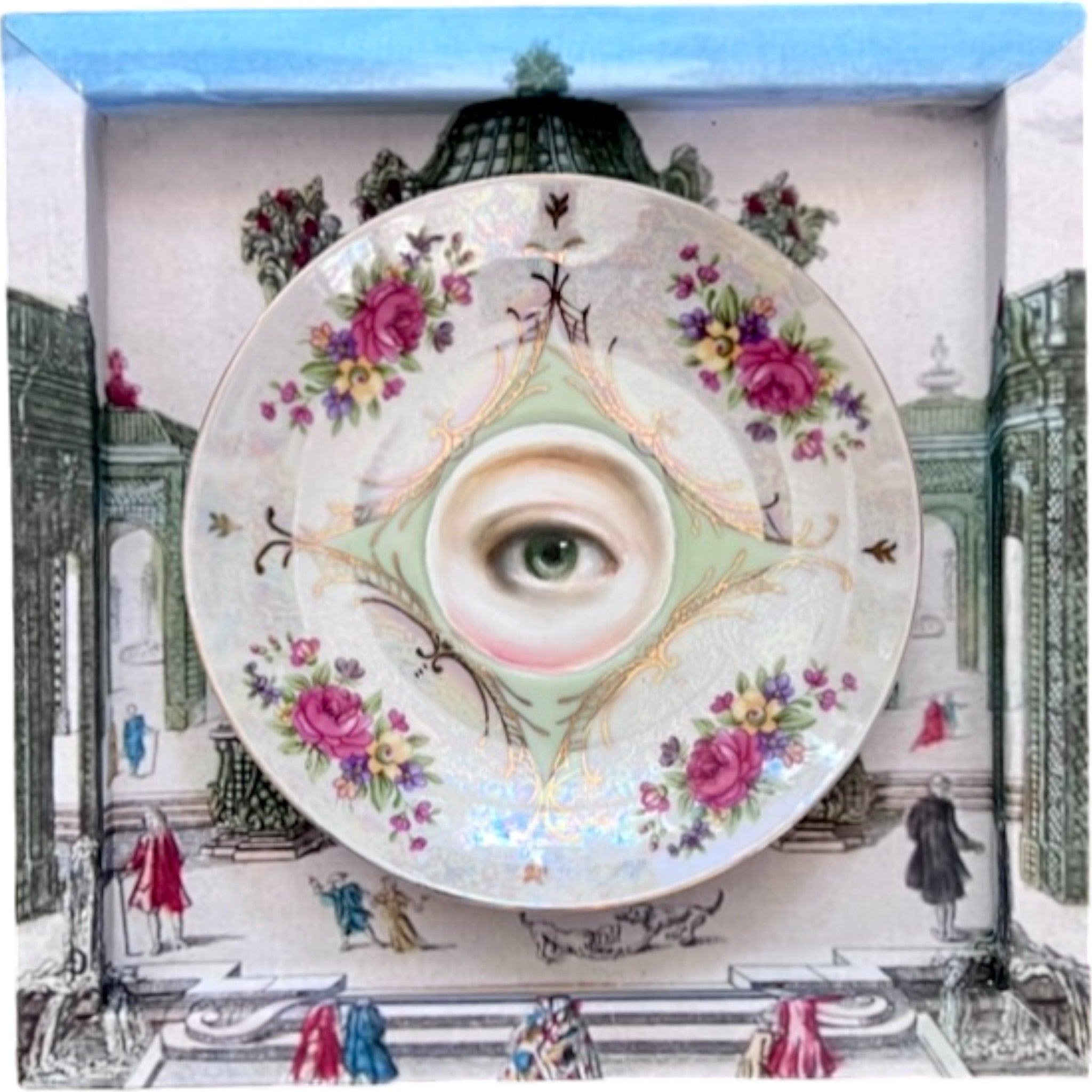 No. 2189 Lover's Eye Painting on an Iridescent Floral Plate