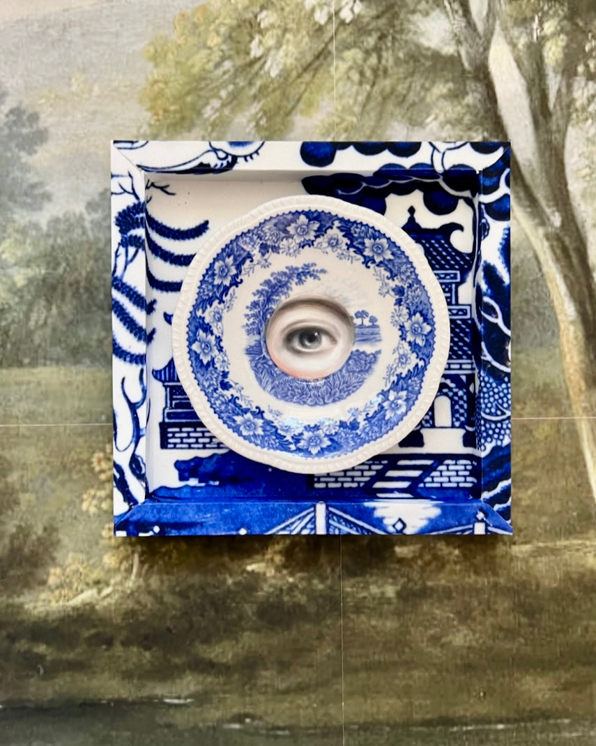 No. 2187 Lover's Eye Painting on an English Blue Transferware Landscape Plate