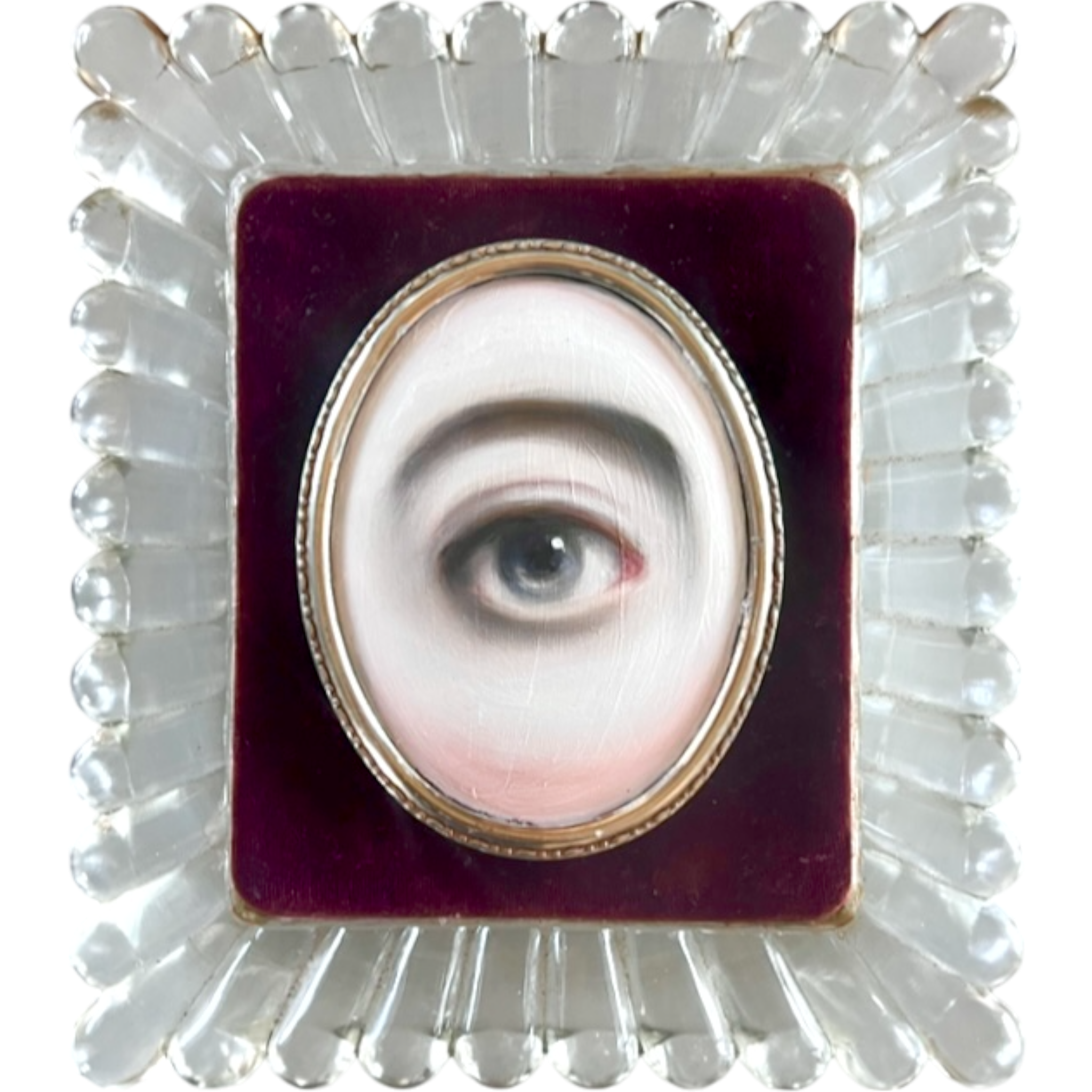 No. 2215 Lover's Eye Painting in a Burgundy Velvet & Glass Frame