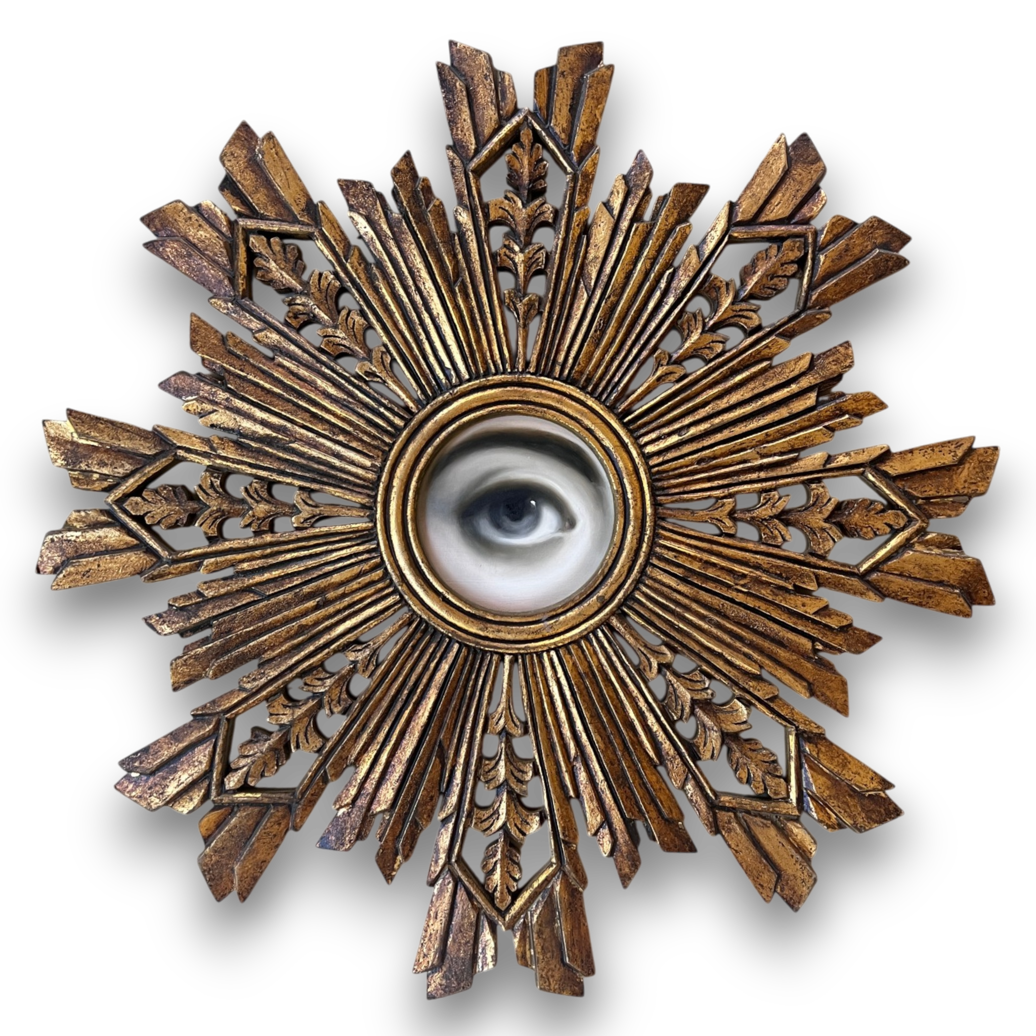 No. 3700 Lover's Eye Painting in a Large Gold Sunburst Frame