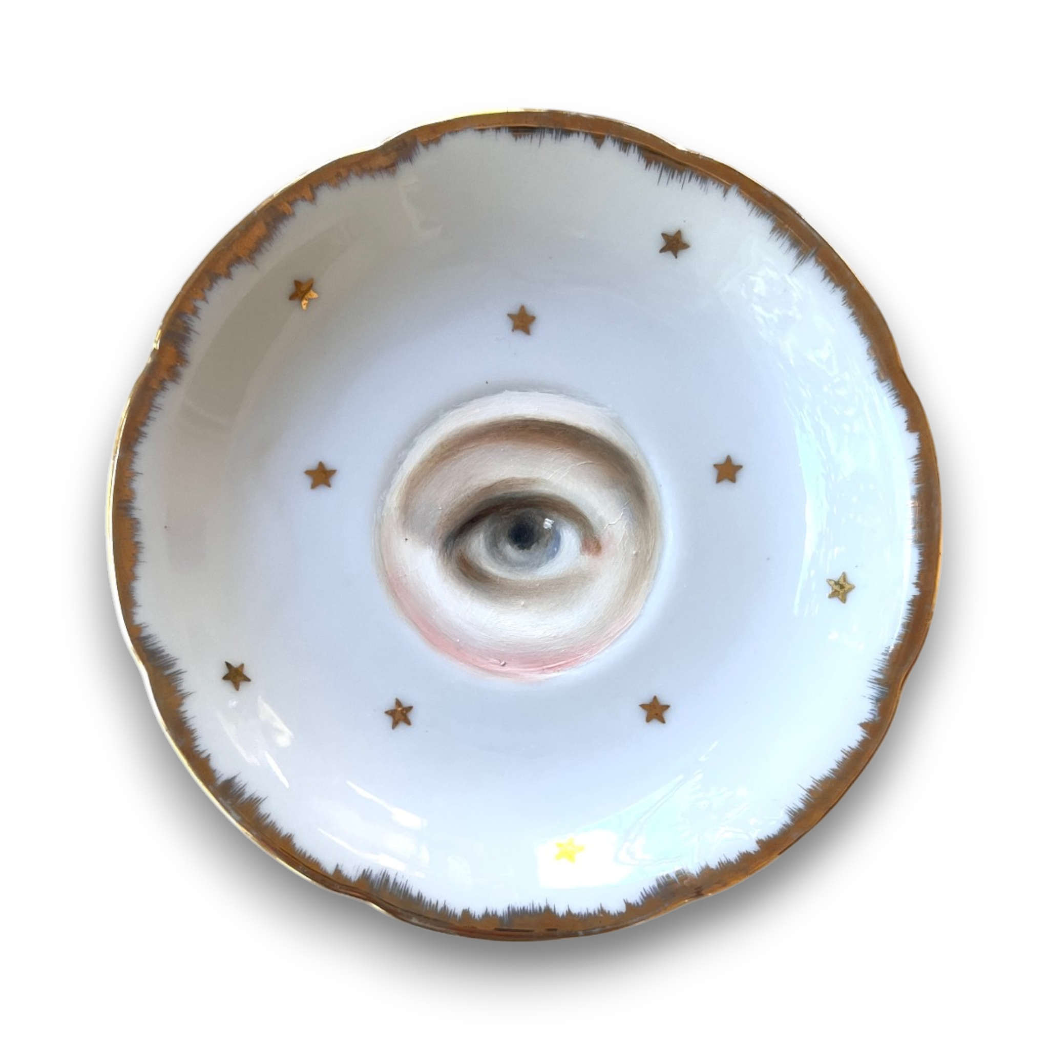 No. 3695 Lover's Eye Painting on a Gold Stars Plate
