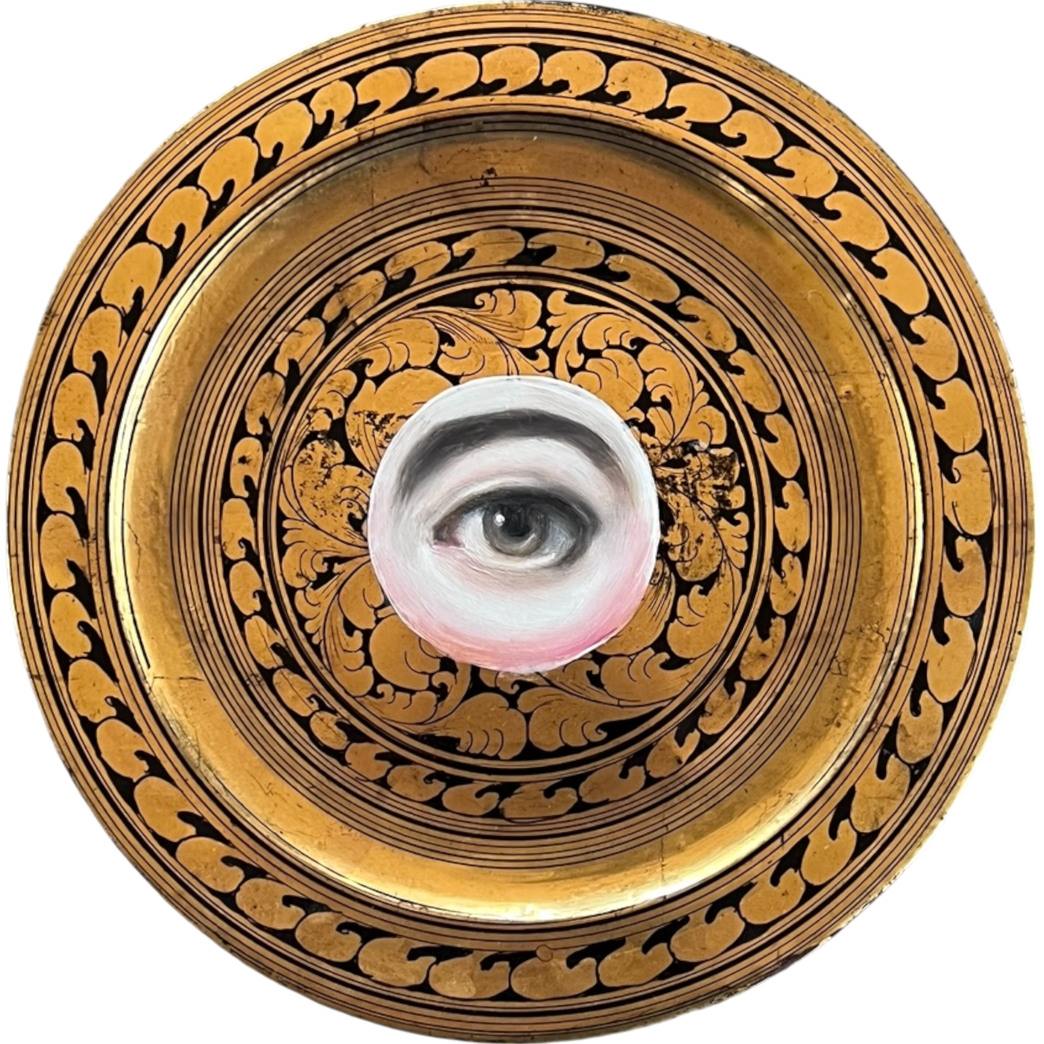 No. 2226 Lover's Eye Painting on a 7" Gold & Black Lacquer Plate