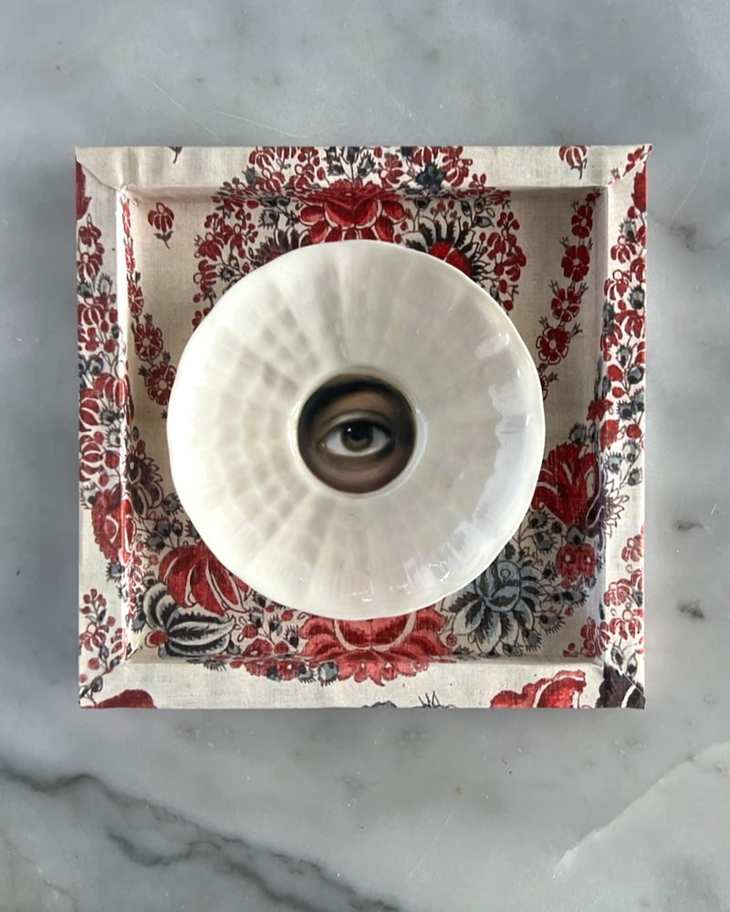 Lover's Eye Painting on an Irish Belleek Shell Pattern Plate