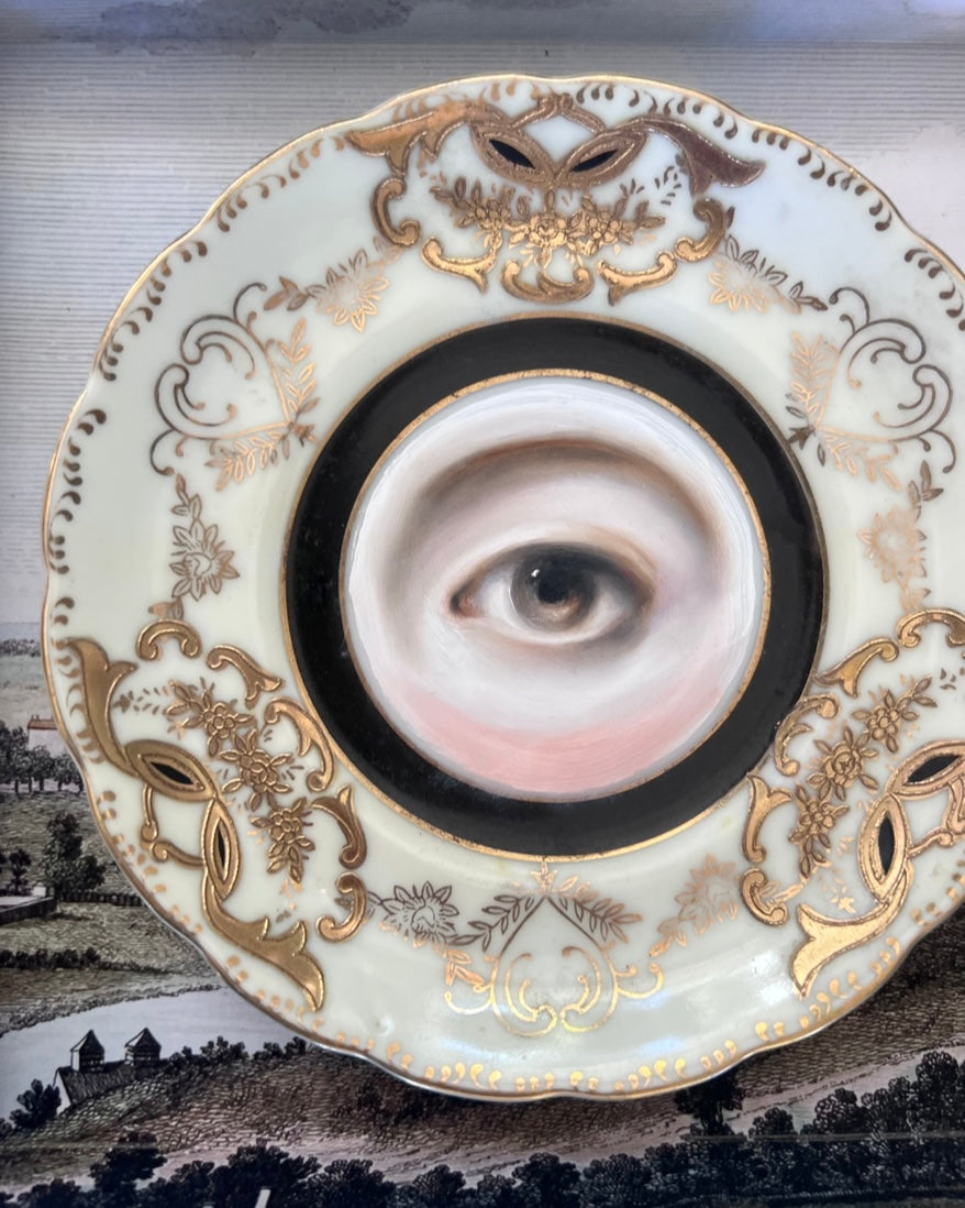 No. 2246 Lover's Eye Painting on a Black, Cream, & Gold Plate