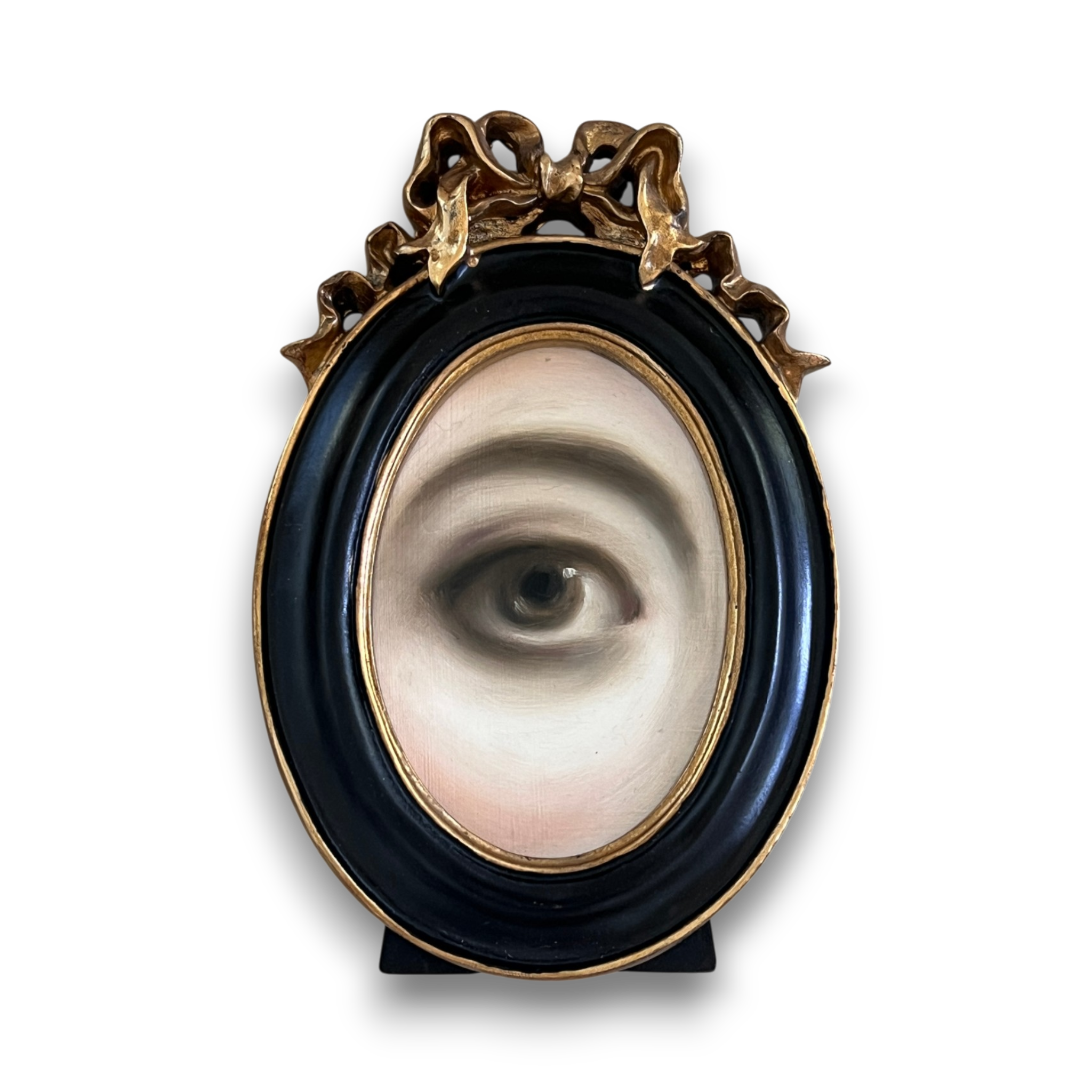 No. 3718 Lover's Eye Painting in a Black & Gold Bow Frame
