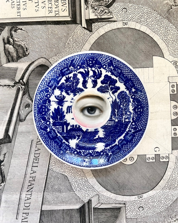 New! - Lover's Eye Painting on a Blue Willow Plate