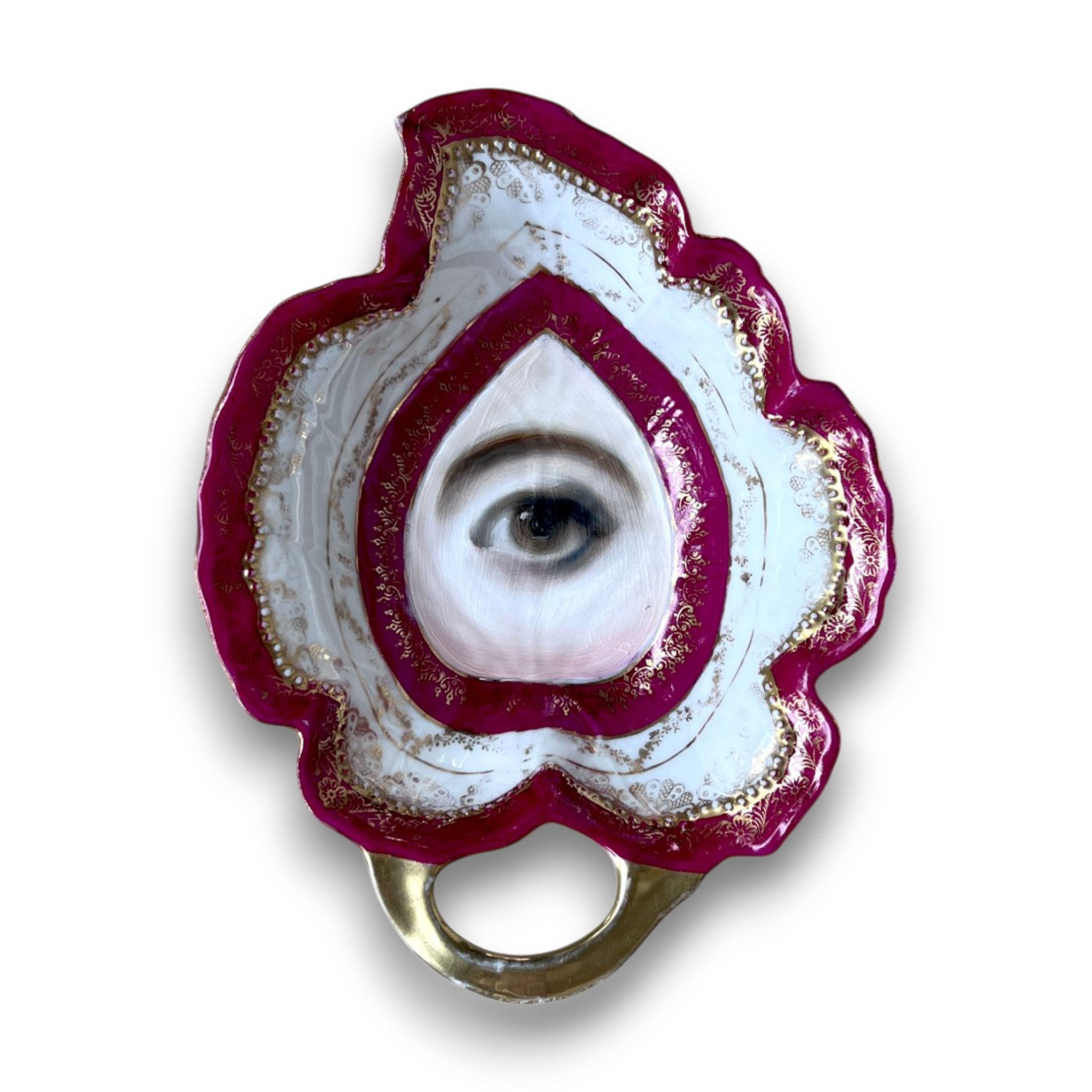 No. 3736 Lover's Eye Painting on an Antique Leaf Dish