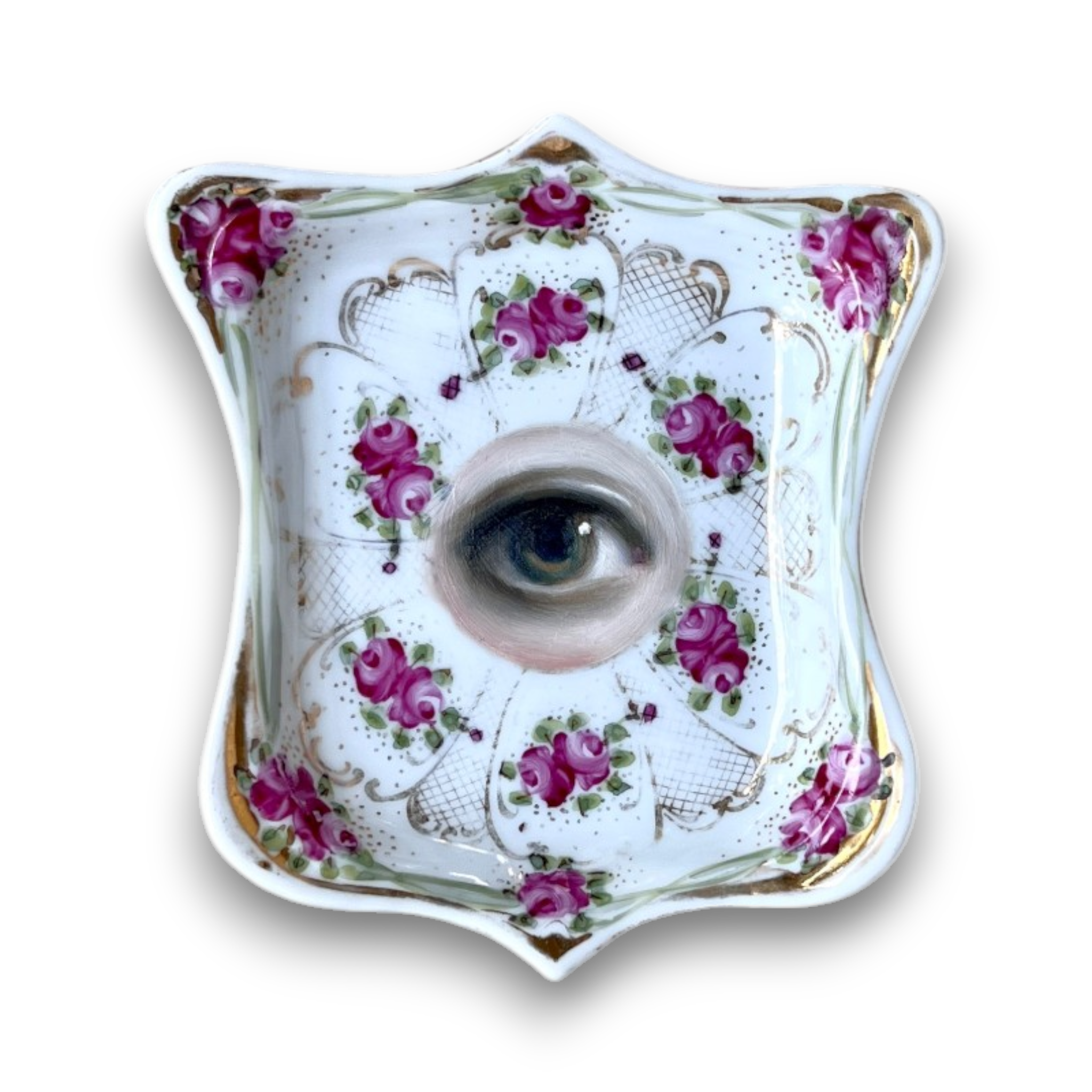 No. 3742 Lover's Eye Painting on a Rose Shield Dish