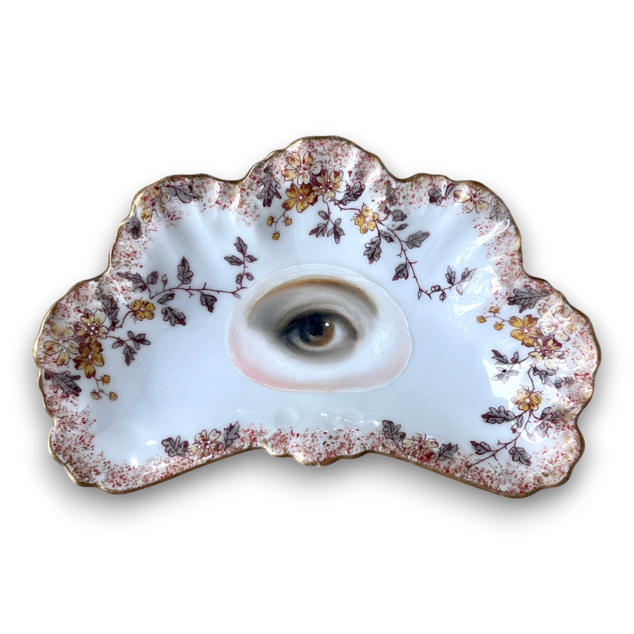 No. 3739 Lover's Eye Painting on a Limoges Fan Crescent Dish