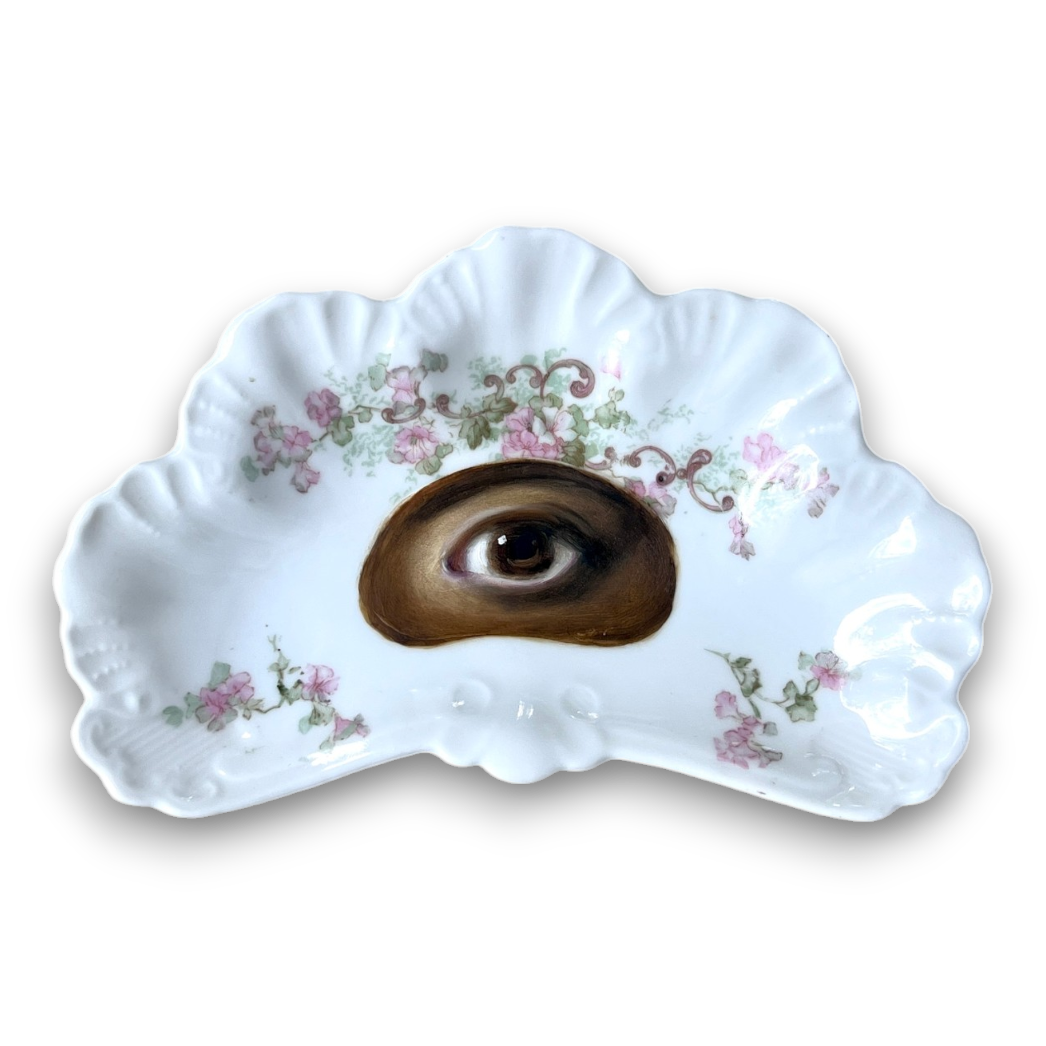 No. 3740 Lover's Eye Painting on a Limoges Fan Crescent Dish
