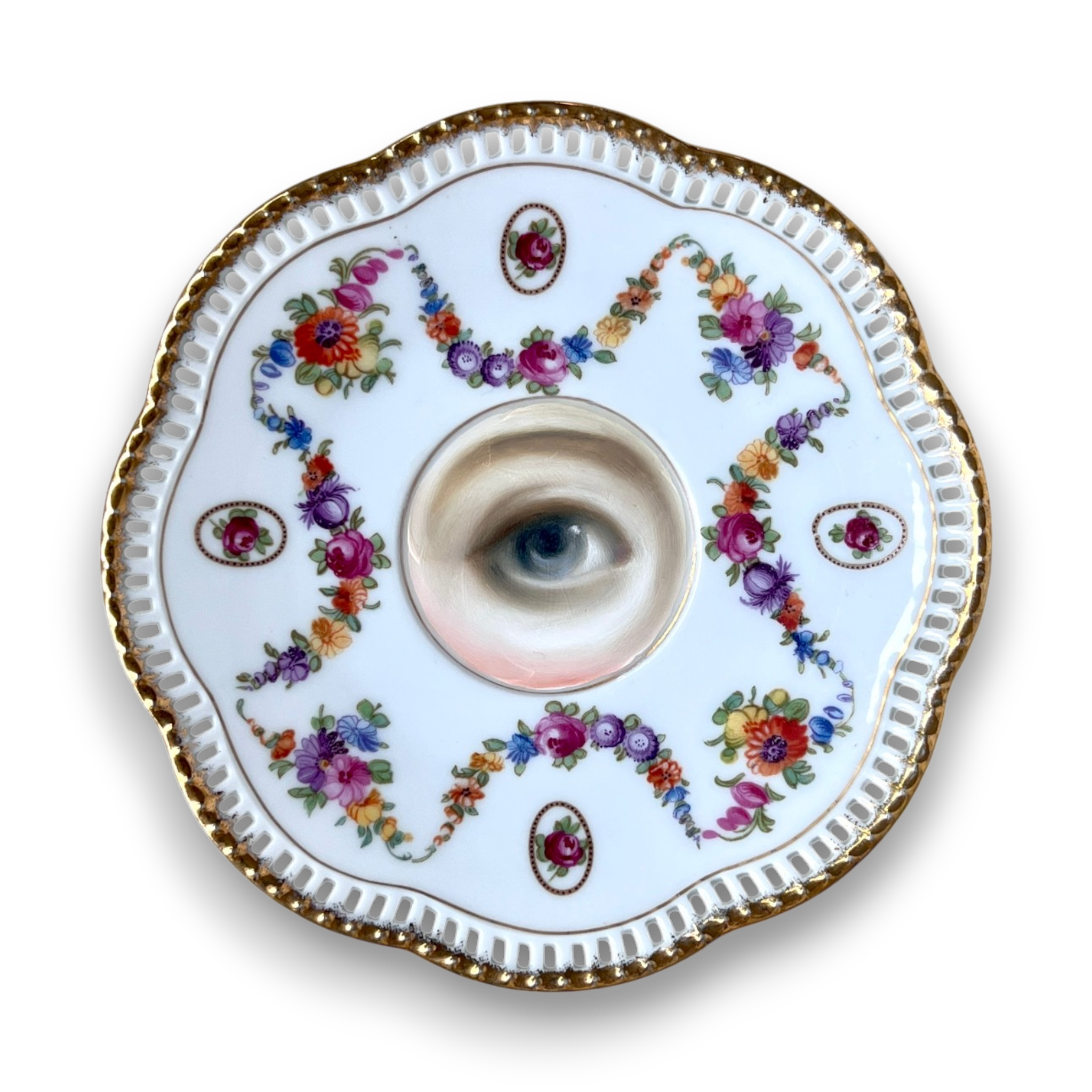 No. 3732 Lover's Eye Painting on a Floral Schumann Plate
