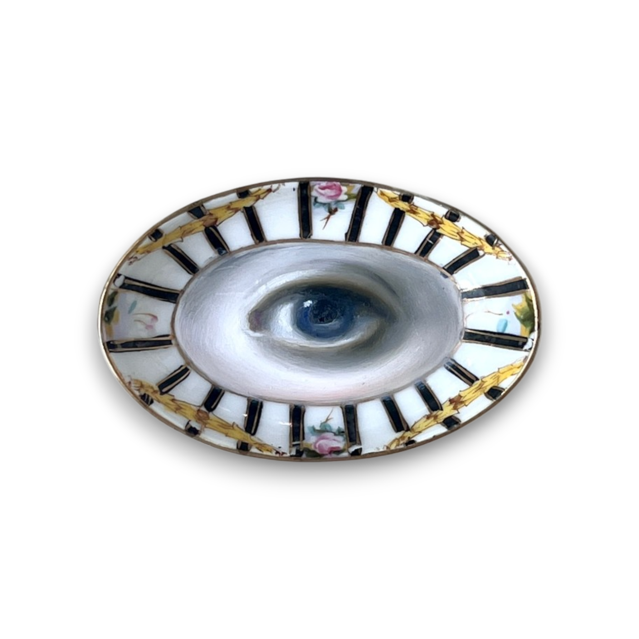 No. 3749 Lover's Eye Painting on a Black & White Striped Mini Dish