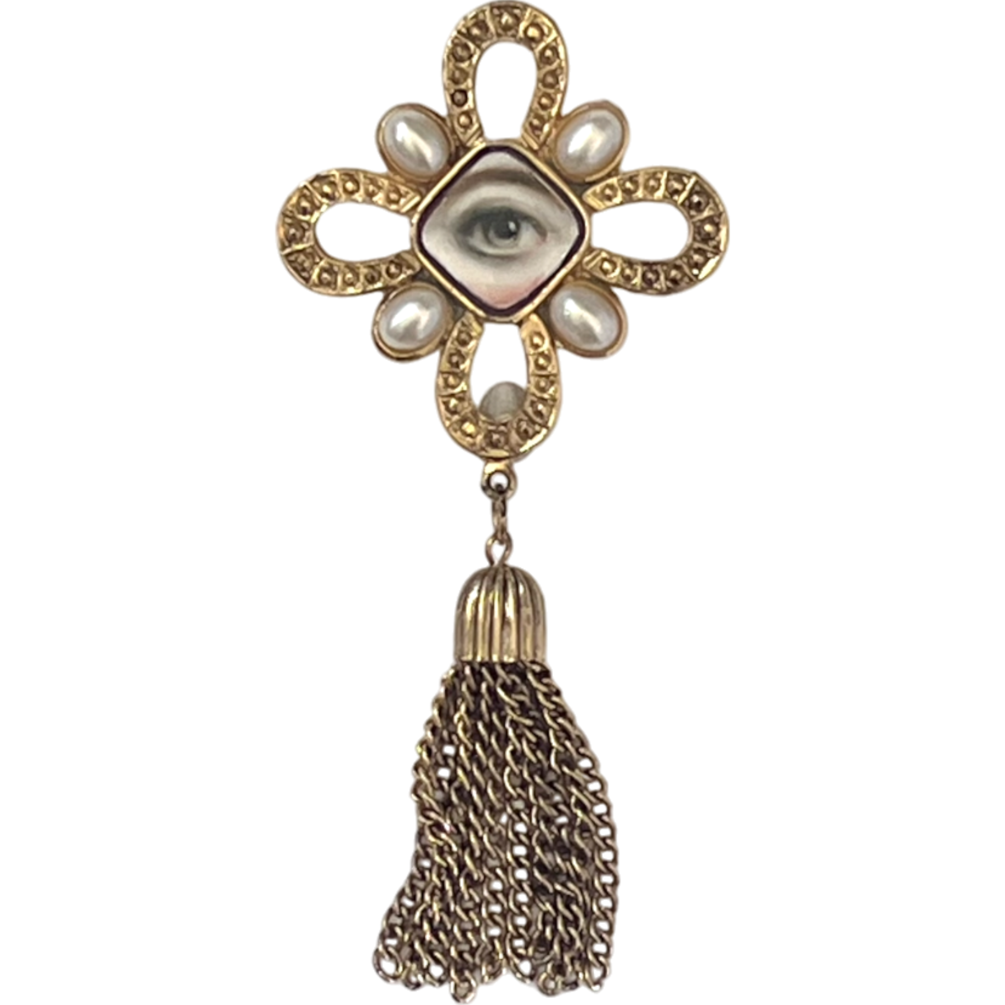 No. 2276 Lover's Eye Maltese Cross & Faux Pearl Tassel Brooch