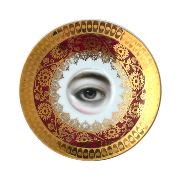 New! - Lover's Eye Painting on a Deep Pink and Gold Plate