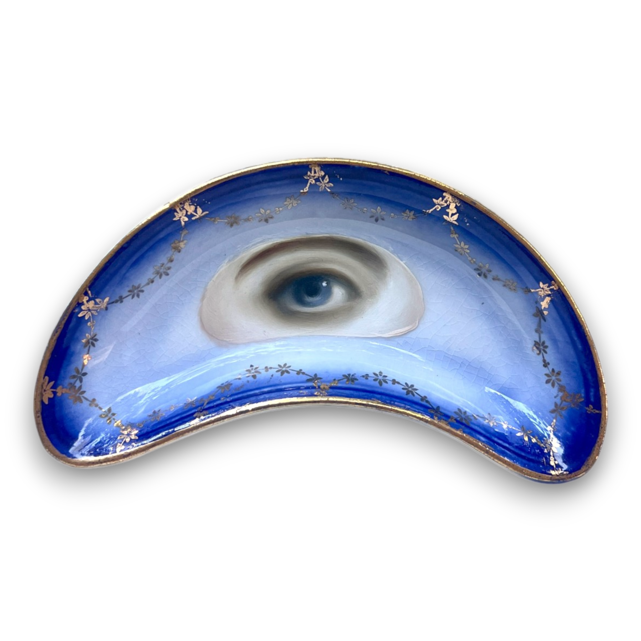 No. 3755 Lover’s Eye Painting on a Cobalt Crescent Dish