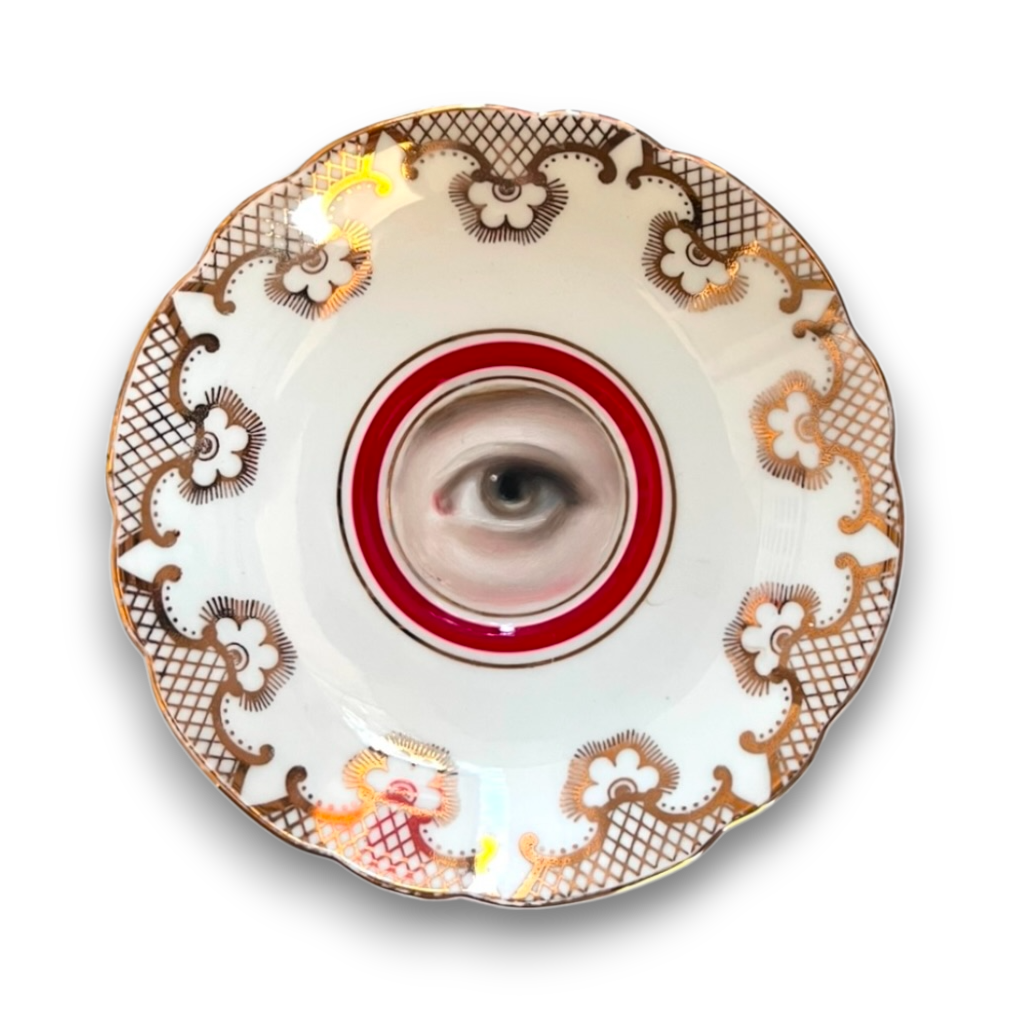 No. 2800 Lover's Eye Painting on an English Gold and Scarlet Plate