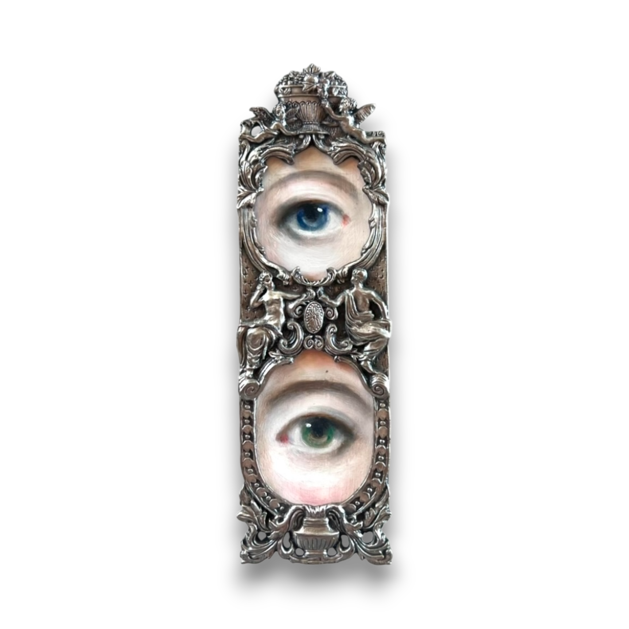 No. 2802 Lover's Eye Painting in a Double Frame with Cherubs and Ladies