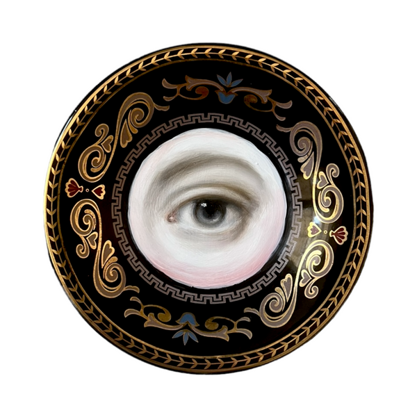 New! - Lover's Eye Painting on a Black and Gold Plate