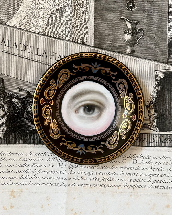 New! - Lover's Eye Painting on a Black and Gold Plate
