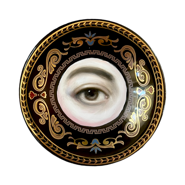 New! - Lover's Eye Painting on a Black and Gold Plate
