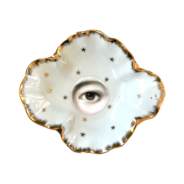 Reserved - Lover's Eye Painting on a Cloud- Shaped Plate with Gold Stars