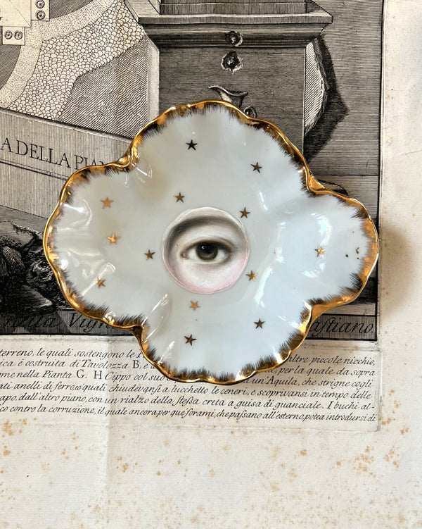 Reserved - Lover's Eye Painting on a Cloud- Shaped Plate with Gold Stars