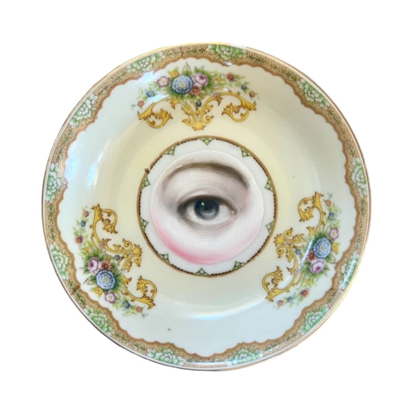 Lover's Eye Painting on a Pale Yellow Floral Plate