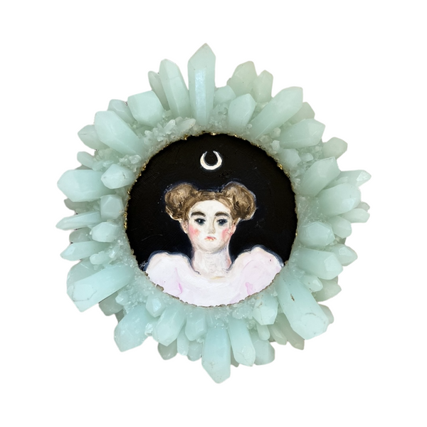 Storybook Portrait of a Lady under a Crescent Moon