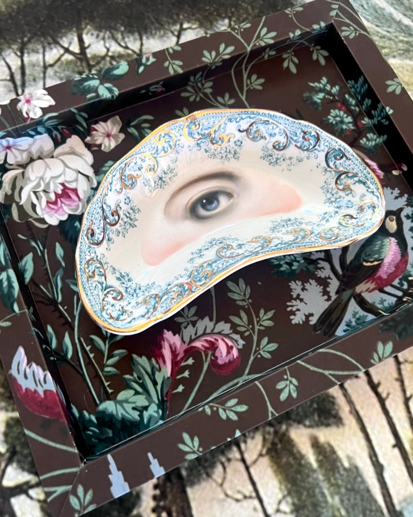 No. 2313 Lover's Eye Painting on a Gold and Blue Crescent Dish