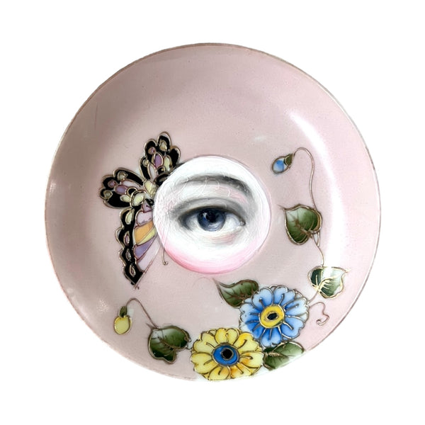 Lover's Eye Painting on a Pink Botanical Plate