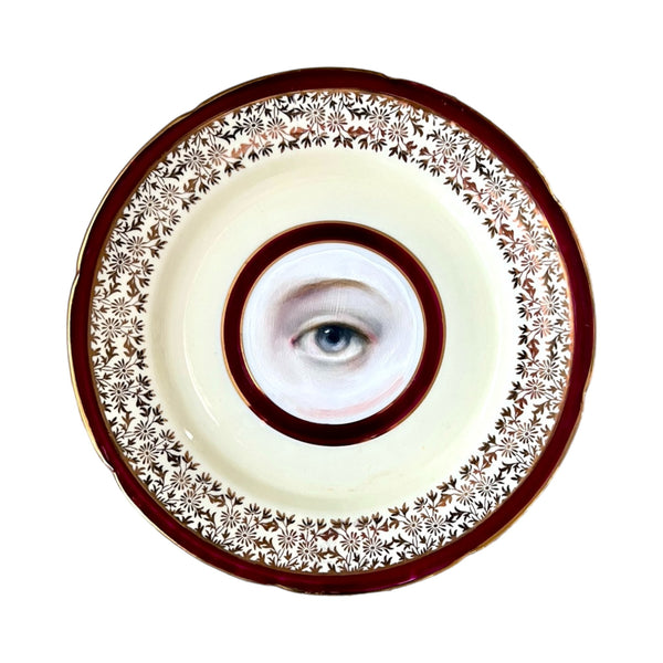 New! - Lover's Eye Painting on an English Red and Gold Plate