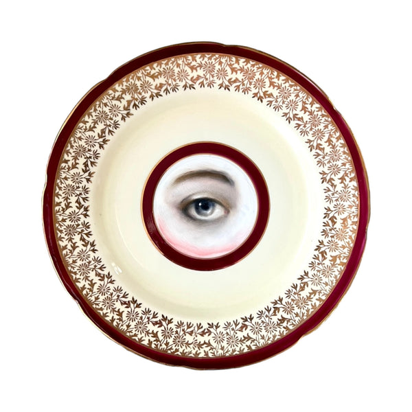 New! - Lover's Eye Painting on an English Red and Gold Plate