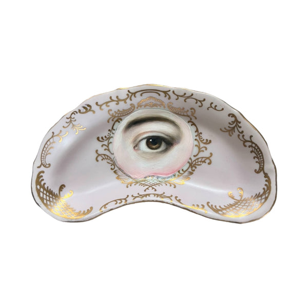 New! - Lover's Eye Painting on a Pink & Gold Crescent Plate
