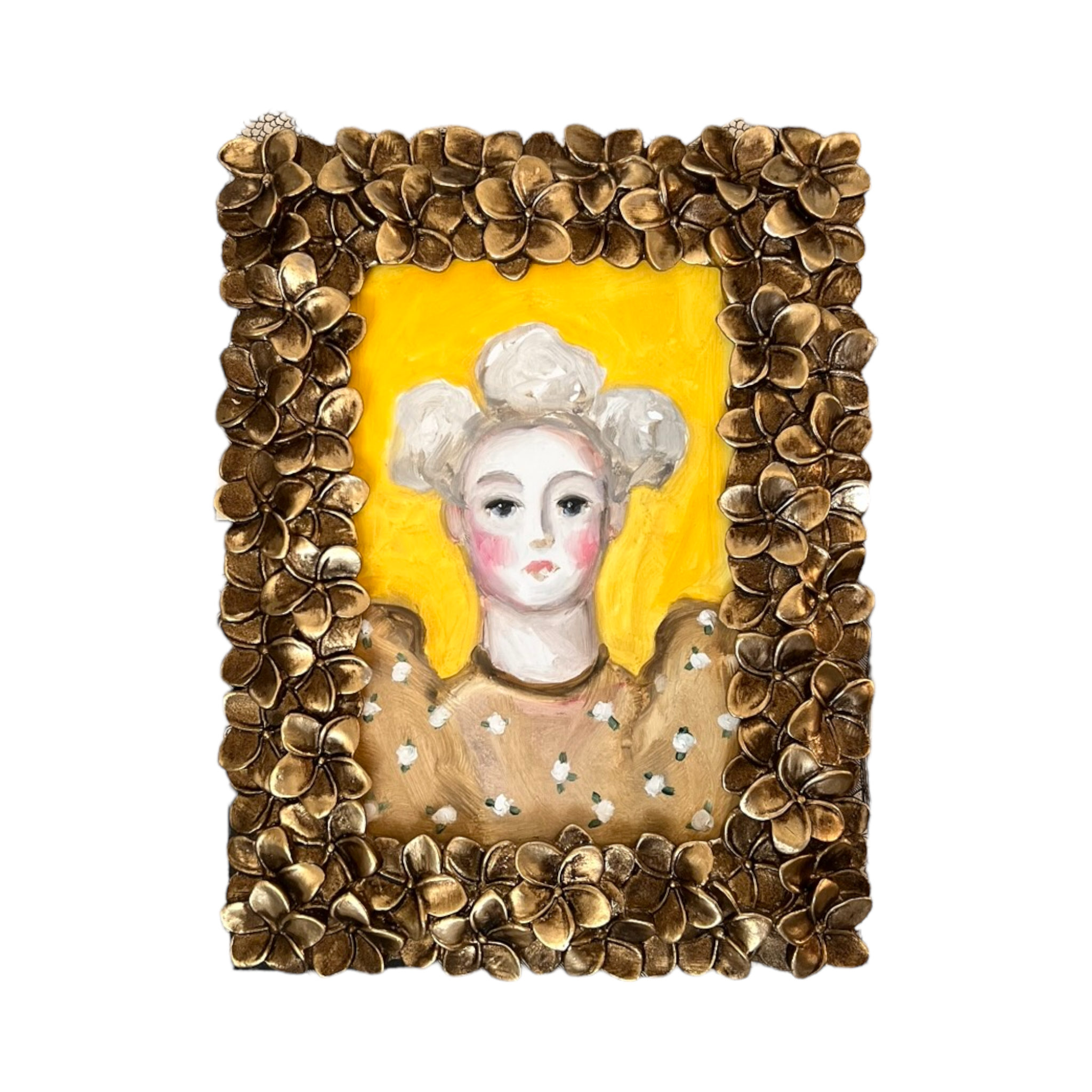 Storybook Portrait of a Lady in a Gold Flower Frame