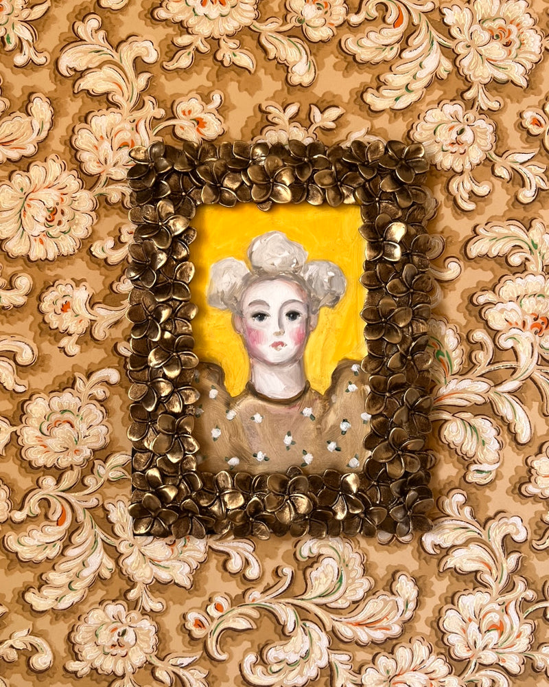 Storybook Portrait of a Lady in a Gold Flower Frame