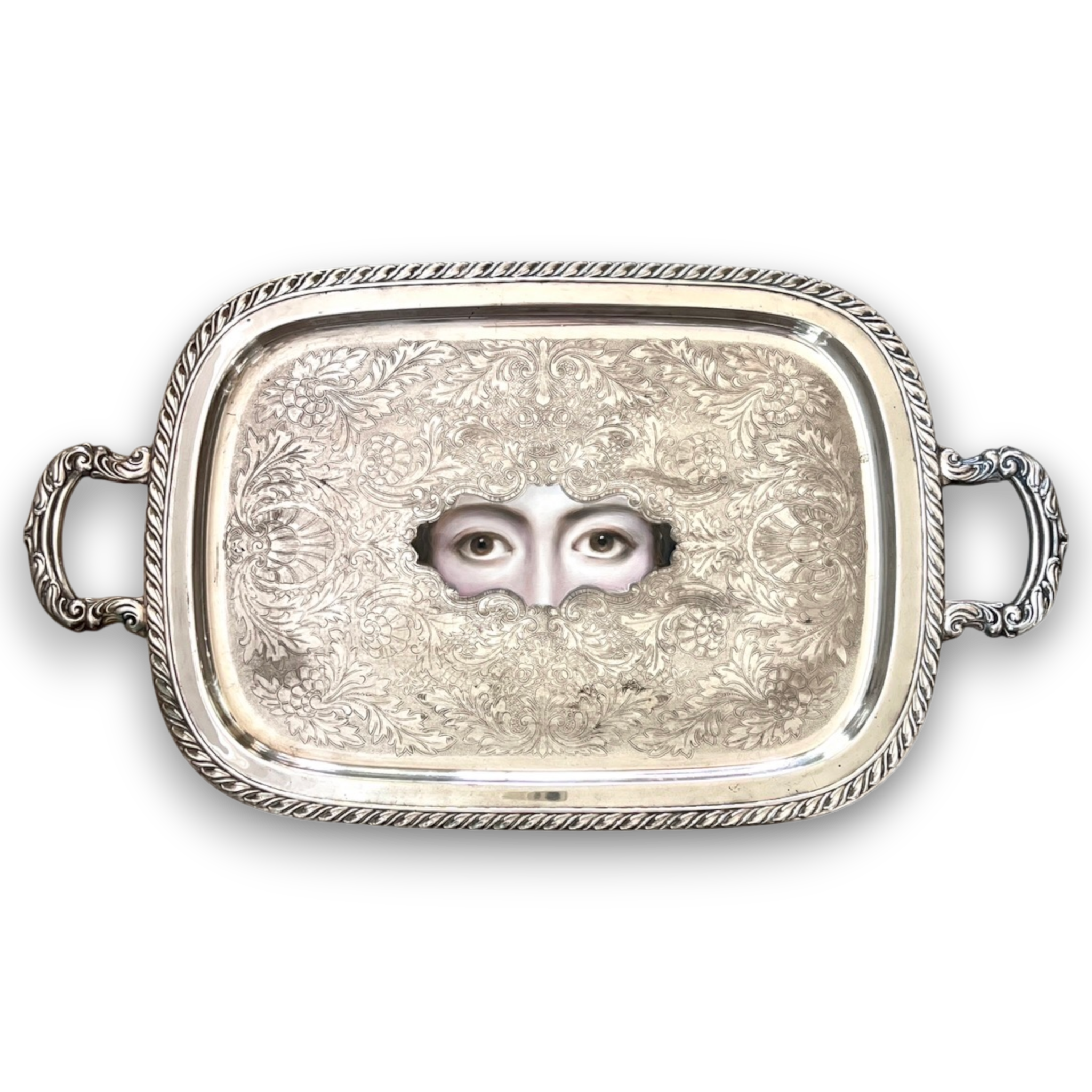No. 3818 Lover’s Eye Painting on an Engraved Coquille Tray with Handles
