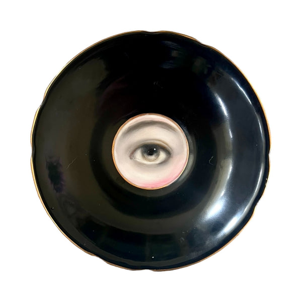 New! - Lover's Eye Painting on a Black and Gold English Plate