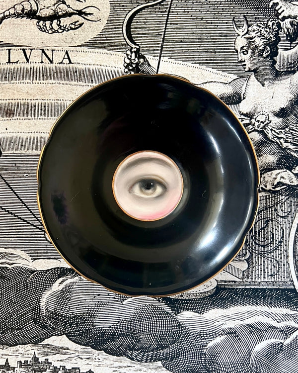 New! - Lover's Eye Painting on a Black and Gold English Plate