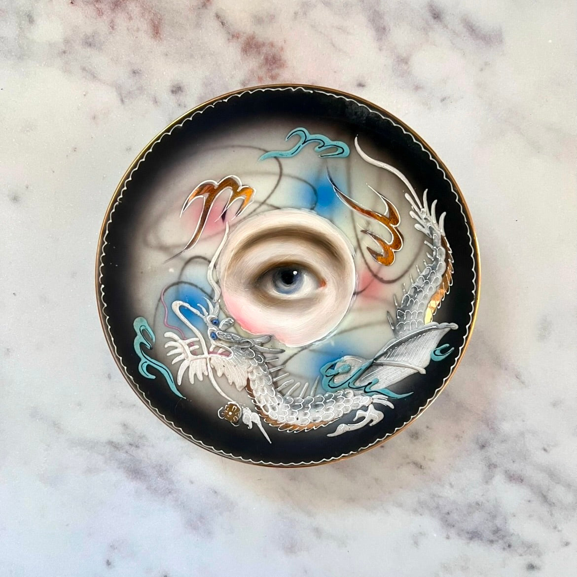 No. 2845 Lover's Eye Painting on a Japanese Dragonware Plate