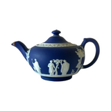 Antique Cobalt Blue Jasperware Wedgwood Teapot with Kintsugi Repair