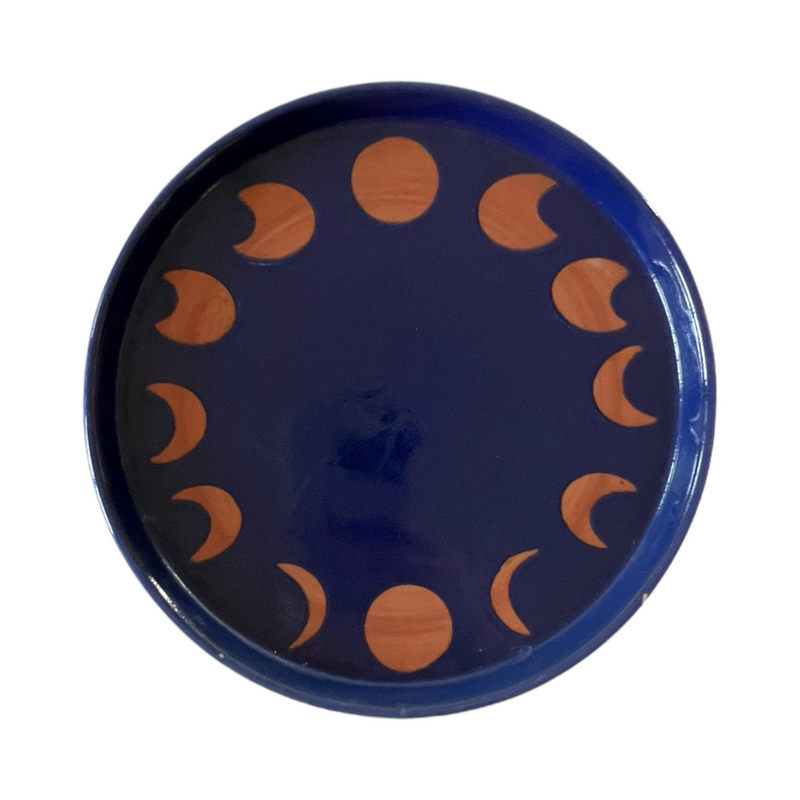 Handmade Blue and Terra Cotta Moon Phases Serving Plate