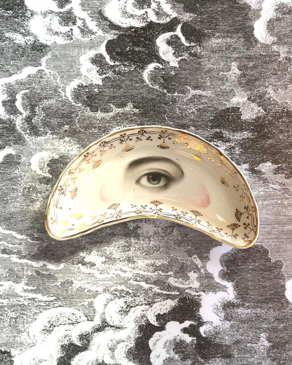 New! - Lover's Eye Painting on an Antique Dresden Crescent Plate