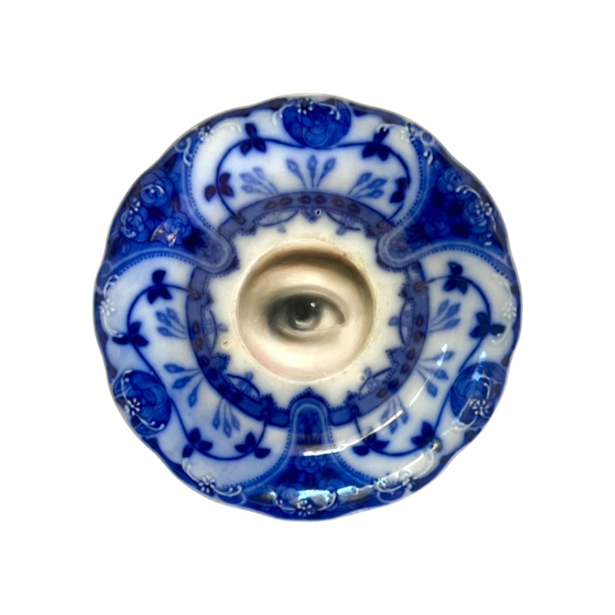 No. 2357 Lover's Eye Painting on an Antique Art Nouveau Flow Blue Plate